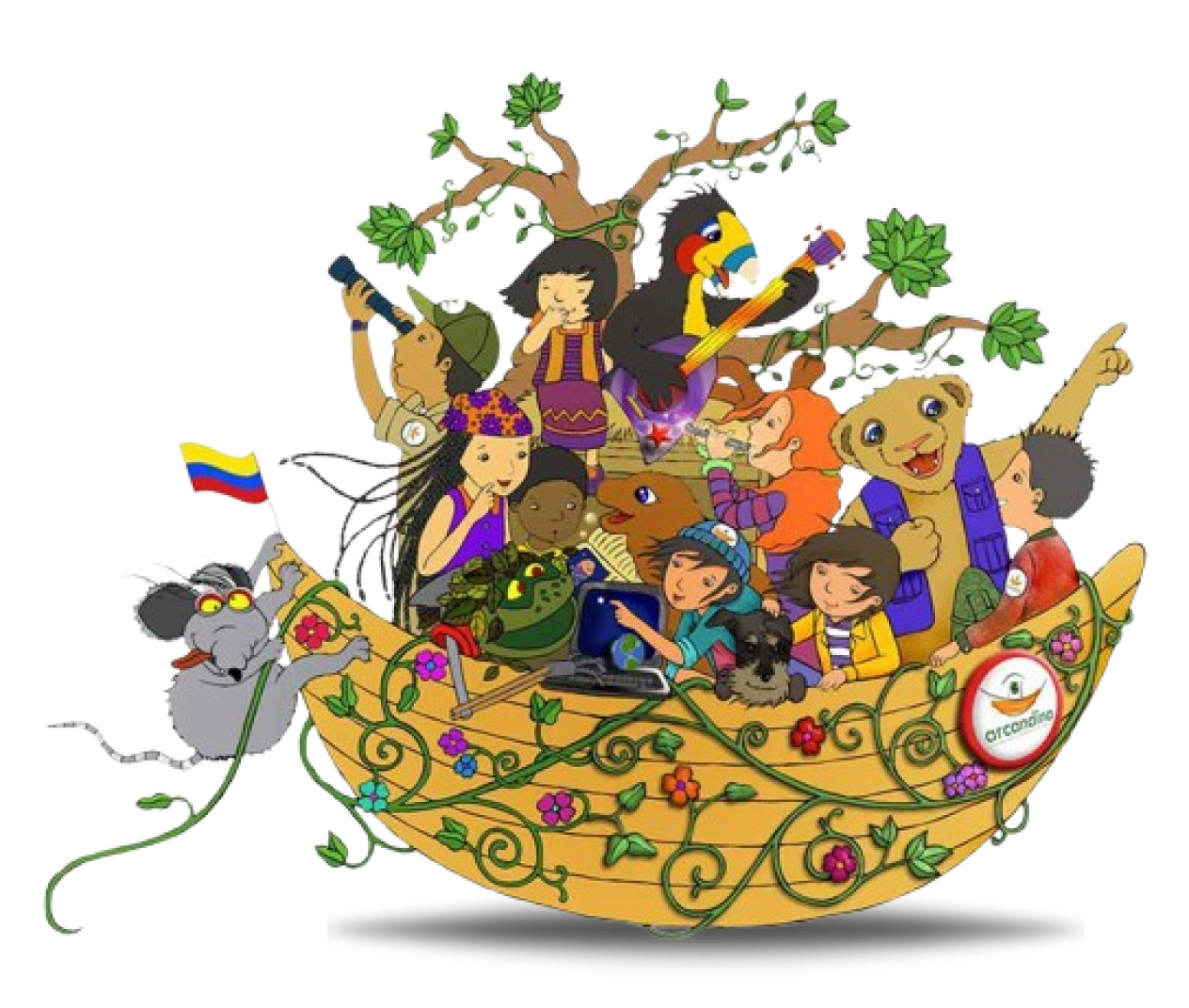 Dibujo del arcandina con sus personajes