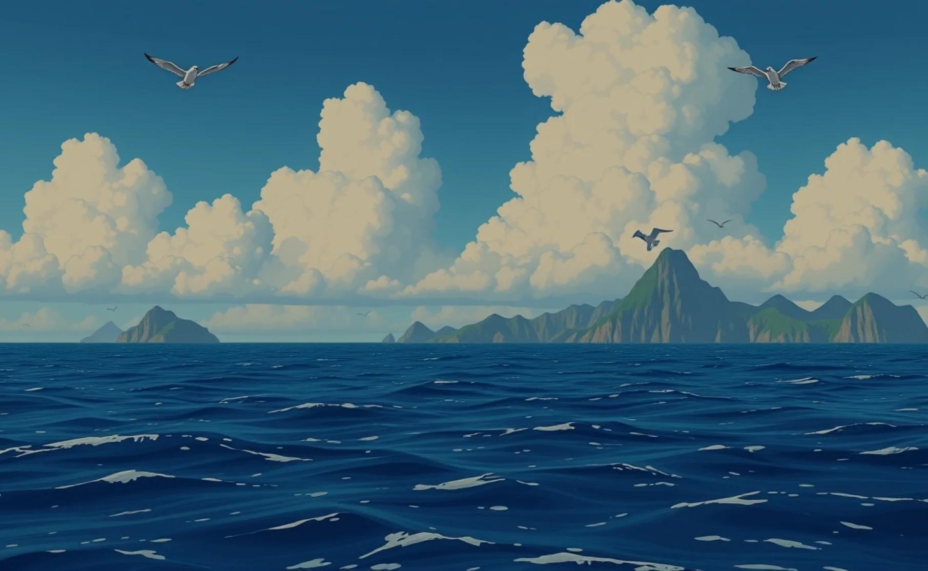 Imagen del océano con islas de fondo